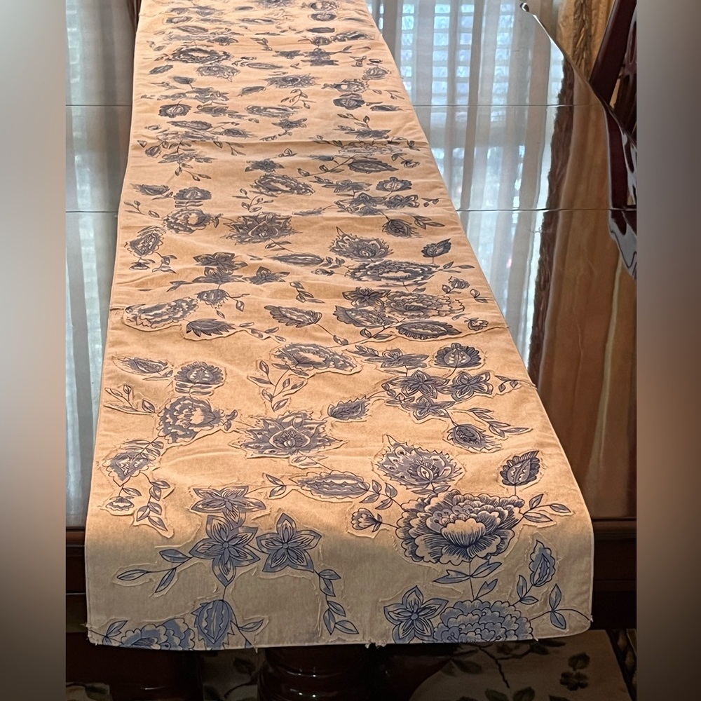 WORLD MARKET Blue Floral Table Runner 16” X90”